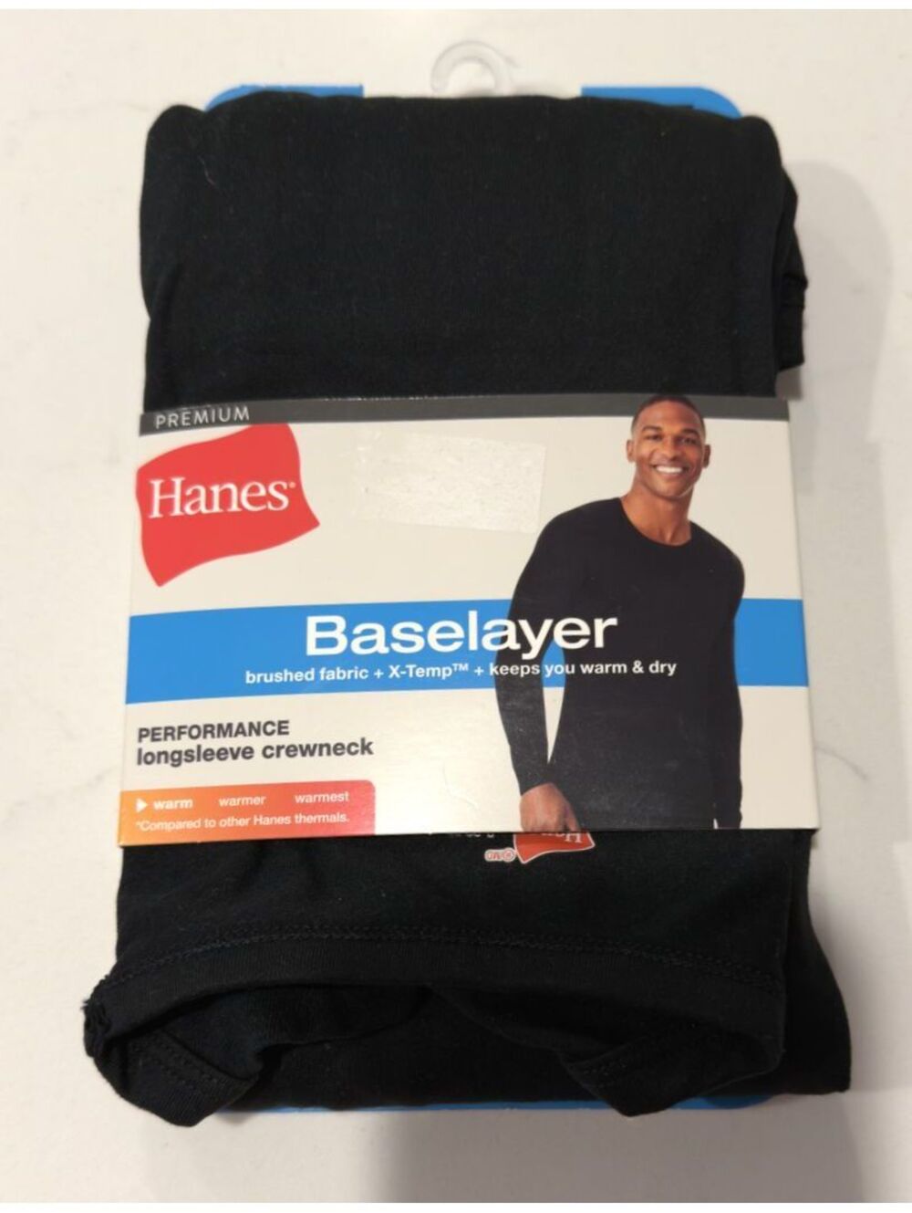 Hanes Performance Baselayer Long Sleeve Crewneck Shirt Black Size Medium